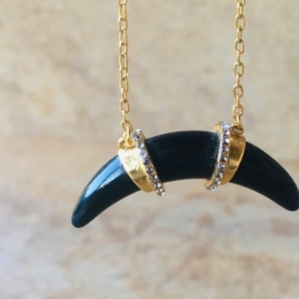Stella & Dot | Gold+Black Arc+Pavé Pendant Necklace—Retired - Picture 6 of 8